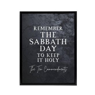 Artery8 Ten Commandments Sabbath Bible Quote Framed Canvas Wall Art Print in Grey | Size: W24 x H32