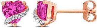 Delmar Lab Grown Pink Sapphire & Diamond Heart Stud Earrings at Nordstrom Rack