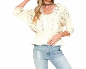 Aratta Born On Sunday Eyelet Top In Soft Beige
