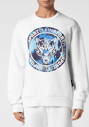 Plein Sport Felpa girocollo in cotone con logo stampato e spalle cadute