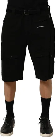 Dolce & Gabbana Black Cotton Mid Waist Men Cargo Shorts Elastane
