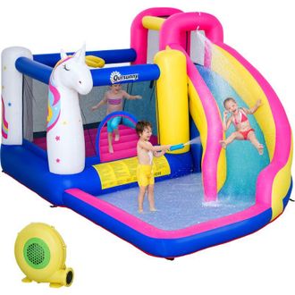 OUTSUNNY Castillo Hinchable Para Ni&ntilde;os En Forma De Unicornio Con Tobog&aacute;n Piscina Cama De Salto Inflador Y Bolsa De Transporte 360x305x210 Cm Multicolor