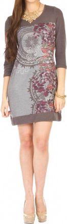 Papillon Global Print Quarter Sleeve Dress In Grey