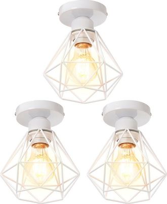 OEM Plafonnier Cage Diamant - E27 - 16 Cm - Blanc - Couloir Escalier Chambre - 3 Unidades