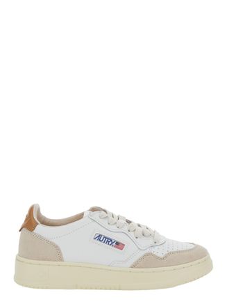 Autry medalist Low White Sneakers With Navy Blue Heel Tab In Leather Woman