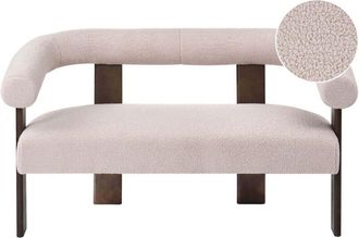 Beliani 2 Seater Sofa Light Beige and Dark Brown Boucle Upholstery Retro Design Wooden Legs Living Room ILBRO