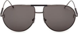 Tom Ford 62mm Lou Pilot Sunglasses in Gunmetal/Black Leather at Nordstrom