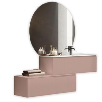 Aquadesign Mueble de ba&ntilde;o ba&ntilde;era derecha 4 piezas en mdf rosa polvo