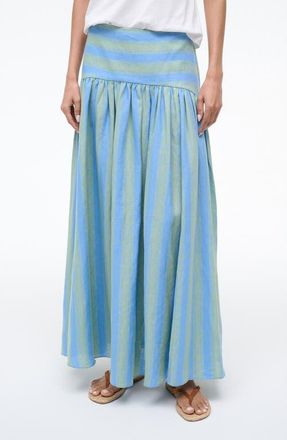 Staud Procida Stripe Linen Midi Skirt in Seaport Stripe at Nordstrom, Size 16