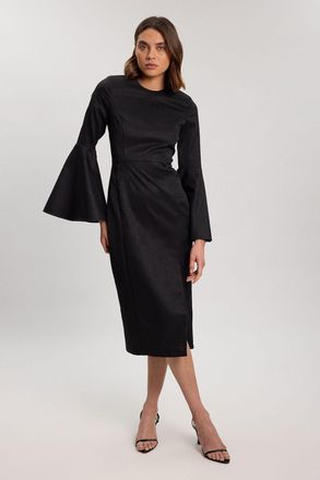 Karen Millen Womens Tailored Lace up Back Detail Midi Dress - Black - Size 10 UK