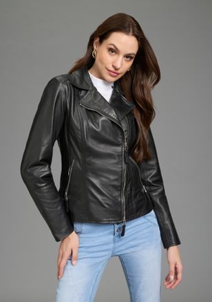 Bruno Banani Lederjacke BRUNO BANANI, Damen, Gr. 34, schwarz, Obermaterial: 100% Schafsnappaleder. Futter: 100% Polyester, unifarben, figurbetont, Jacken Lederjack