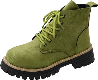 Generic Womens Fleece Lined Boots Cosy Winter Shoes Classic Solid Color Non-Slip Flat Low Heel Comfortable Warm Lace Up Ankle Boots for Cold Weather