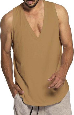 Generic Mens Sleeveless Top, Baggy V-Neck Muscle Vest, Summer Casual Sport Tank Tops, Outdoor Athletic Vest for Men, Light Comfort Training Fitness Vest, Men 