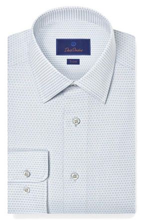 David Donahue Trim Fit Micro Dobby Cotton Dress Shirt in Pearl/Sky at Nordstrom, Size 18.5 - 34