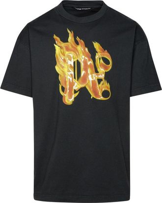 Palm Angels Burning Monogram Black Cotton T-Shirt