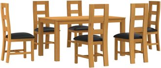vidaXL Conjunto De Comedor 7 Uds. Negro Madera De Roble S&oacute;lido Vidaxl