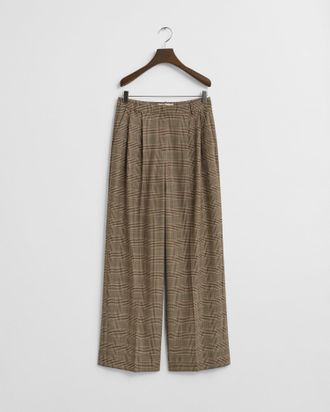GANT Women Checked Pleated Wool Blend Pants (34) DEEP BROWN