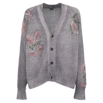 Avant Toi Cardigans, female, Gray, Size: M Floral Buttoned Cardigan