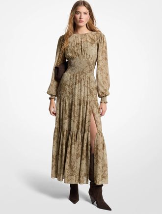 Michael Kors Floral Georgette Smocked Dress