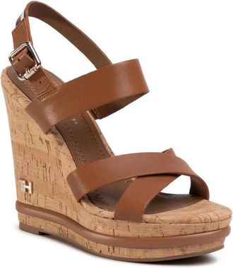Tommy Hilfiger Sandalen met Kittenhak - Dames - Sleehakken - Bruin - 41 EU - Leer - Schoenen