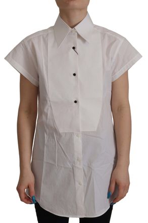 Dolce & Gabbana White Sleeveless Tuxedo Formal Blouse Womens Top