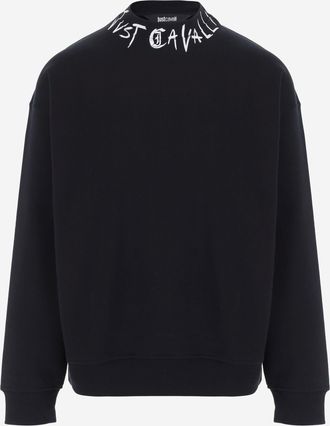 Just Cavalli Crew Neck Cotton Sweatshirt with Logo Print