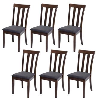 Hhg Hhg - Juego De 6 Sillas De Comedor 525, Silla De Cocina Silla, Tela/textil Madera Maciza, Estructura Oscura, Gris Oscuro