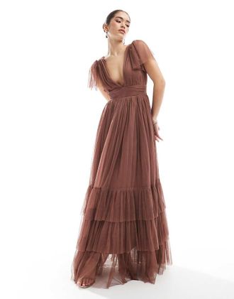 Lace & Beads Bridesmaid Madison maxi dress in warm brown