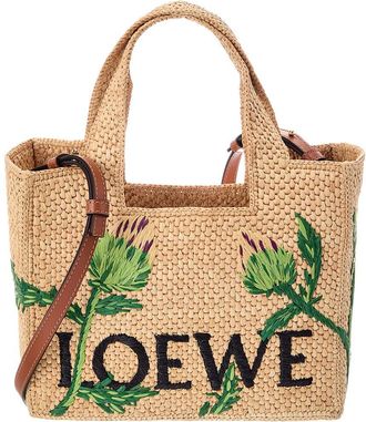 Loewe Logo Small Raffia & Leather Tote