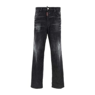 Dsquared2 Straight Jeans, male, Black, Size: L Black Stretch Denim Loose Jeans