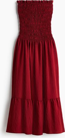 H&M Gesmoktes Bandeau-Kleid - Dunkelrot