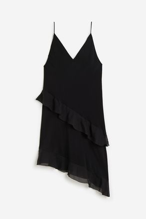 H&M Slipkleid aus Satin mit Volants - Schwarz