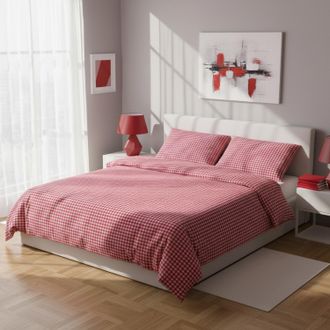 KASANOVA Parure copripiumino matrimoniale quadretti rosso Young