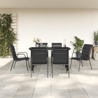 vidaXL Juego De Comedor Para Jard&iacute;n 7 Piezas Acero Y Textilene Negro Vidaxl