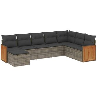vidaXL Set De Sof&aacute;s De Jard&iacute;n 8 Pzas Y Cojines Rat&aacute;n Sint&eacute;tico Gris Vidaxl