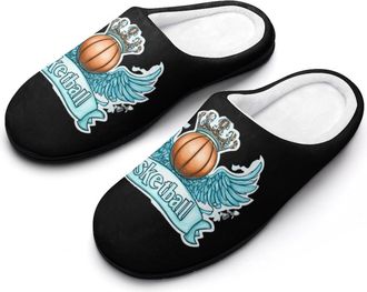 Generic Basketball with Wings Mens House Slippers Memory Foam Washable Cotton Slip on Home Shoes