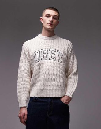 Obey Maglione bianco sporco stile college
