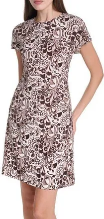 Tommy Hilfiger Scuba Crepe Sheath Dress in White Cappuccino Multi at Nordstrom Rack, Size 12