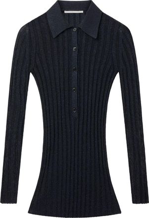 Stella McCartney lurex ribbed-knit polo top - women - Viscose/Polyester - S - Blue