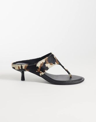 Asos Helix - Infradito premium con tacco in vera pelle cavallino con stampa pezzata-Multi