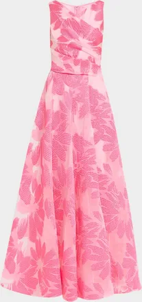 Talbot Runhof Floral Fil Coupe Sleeveless A-Line Evening Gown