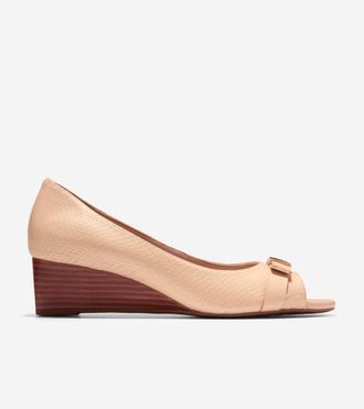 Cole Haan Womens Go-To Malta Peep Toe Bow Wedges - Beige Size 10.5