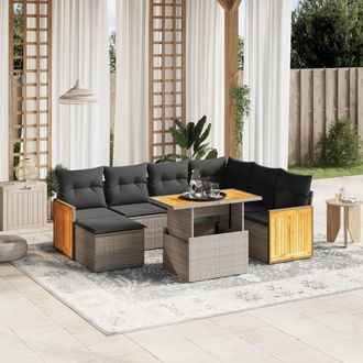 vidaXL Vidaxl - Set De Sof&aacute;s De Jard&iacute;n 8 Pzas Y Cojines Rat&aacute;n Sint&eacute;tico Gris