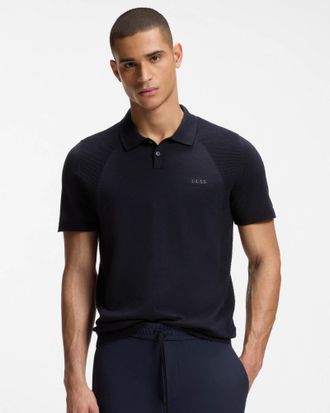 HUGO BOSS Mens Momentum-Lite Short Sleeve Polo Shirt in Dark Blue Cotton - Size X-Large