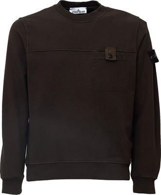 Stone Island Long-Sleeve Crewneck Sweatshirt With Ribbed Details And Chest Pocket