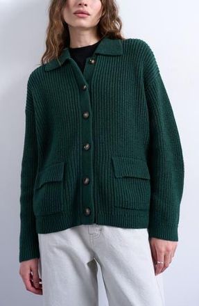 Topshop Collared Cotton Blend Sweater Jacket in Medium Green at Nordstrom Rack, Size X-Small