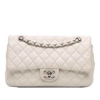 Chanel Pre-owned Womens Medium Classic Caviar Double Flap - Ivory Leather - One Size
