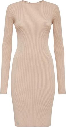 Philipp Plein Gebreide Midi Jurk met Gekruiste Bandjes - Dames - Kleedjes - Beige - S - Polyester - Kleedjes