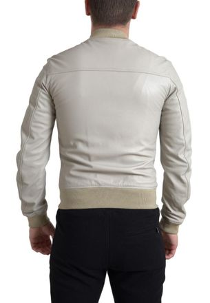 Dolce & Gabbana Mens Cream Leather Bomber Blouson Full Zip Jacket Clothing