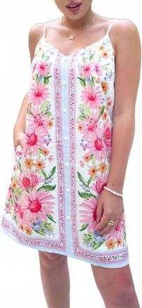 Skies Are Blue Clothing Floral Border Print Mini Dress In Cream Multi